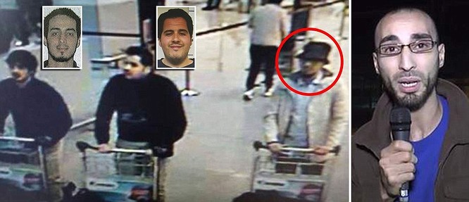 Laachraoui là nghi phạm thứ ba (đội mũ) bị camera sân bay ghi lại được