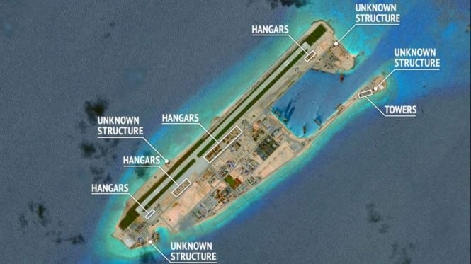 Hành động khiêu khích mới của Trung Quốc là xây dựng các hangar chứa máy bay trên đảo nhân tạo xây dựng phi pháp ở quần đảo Trường Sa