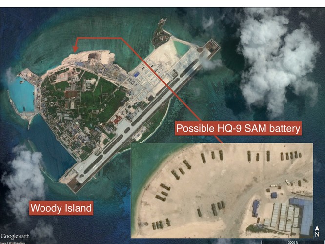 Quân đội Trung Quốc đã triển khai chiến đấu cơ J-11, tên lửa phòng không HQ-9, chiến đấu cơ J-11B và tên lửa chống hạm tại đảo Phú Lâm ở quần đảo Hoàng Sa