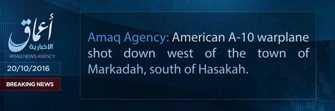 IS tuyên bố bắn hạ máy bay Mỹ trên miền Bắc Syria ảnh 1