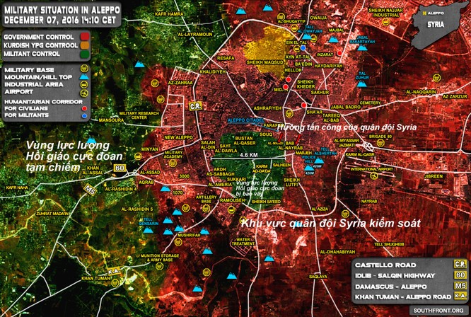 Bản đồ tình hình chiến sự Aleppo ngày 07.12.2016