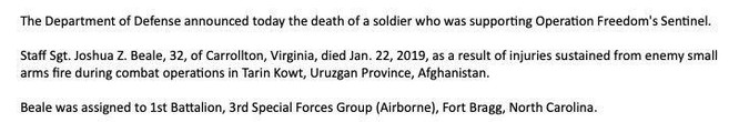 Bộ quốc phòng Mỹ cho biết, 1 đặc nhiệm dù thiệt mạng ở tỉnh Uruzgan, Afghanistan ảnh 1