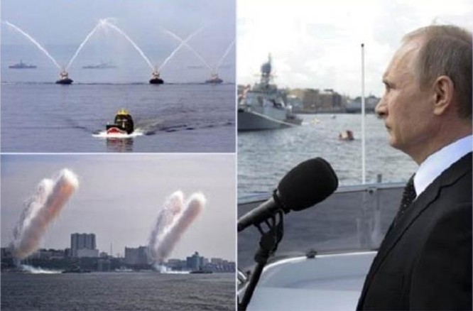 Ngày 31/7/2016, Tổng thống Nga Vladimir Putin tham gia Lễ duyệt binh nhân ngày thành lập Hải quân Nga. Ảnh: Chinatimes Đài Loan.