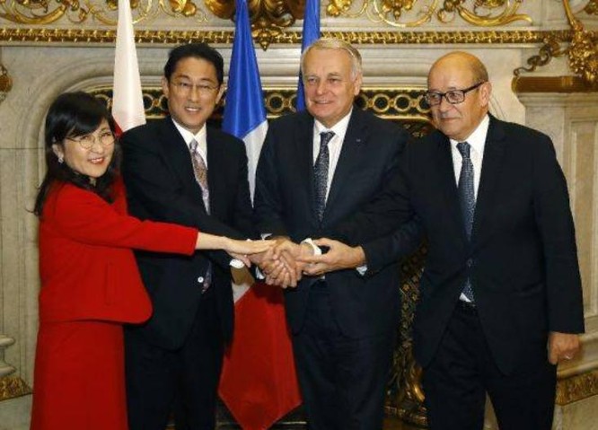 Hội nghị 2+2 giữa Bộ trưởng Ngoại giao và Bộ trưởng Quốc phòng Nhật Bản và Pháp ngày 6/1/2017. Ảnh: Guancha