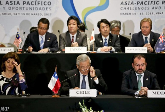 Hội nghị cấp Bộ trưởng đầu tiên của các nước thành viên TPP tổ chức ở Chile vào ngày 15/3/2017. Ảnh: AP