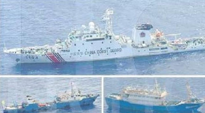 Các tàu cảnh sát biển Trung Quốc xâm nhập vùng biển bãi cạn Scarborough. Ảnh: Manila Times