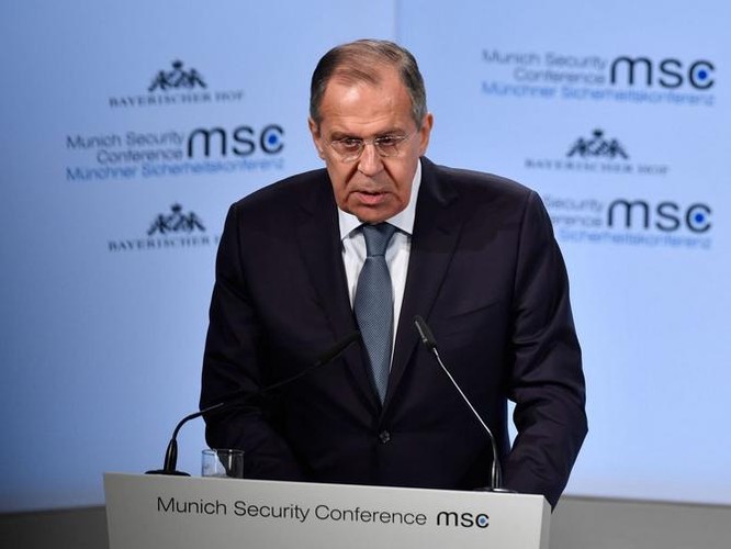 Ngoại trưởng Nga Sergey Lavrov tại Hội nghị An ninh Munich. Ảnh: The Telegraph.