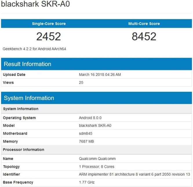 Smartphone chiến game Xiaomi Blackshark lộ diện: Snapdragon 845, 8GB RAM, kết quả benchmark ấn tượng - Ảnh 2