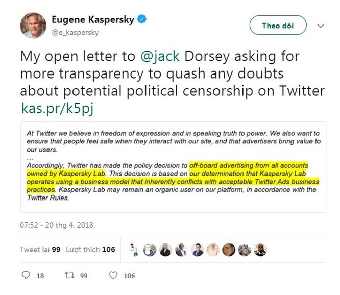 Công ty bảo mật Kaspersky bị cấm quảng cáo trên Twitter vì 'những lo ngại về bảo mật' ảnh 2