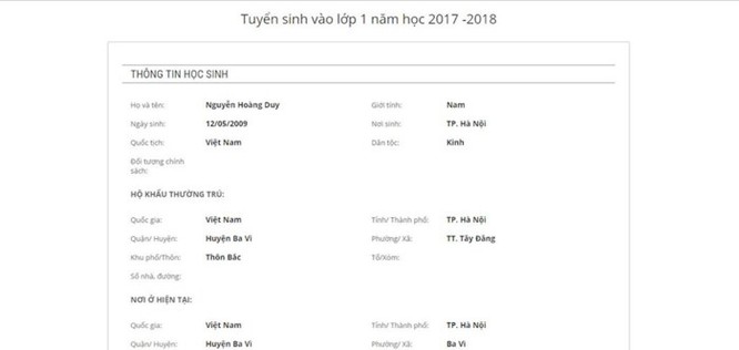 Hướng dẫn đăng ký tuyển sinh lớp 1 trực tuyến ở Hà Nội năm học 2018-2019 ảnh 5