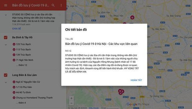 Bản đồ dịch COVID-19 tại Hà Nội trên Google Maps gây hoang mang ảnh 2