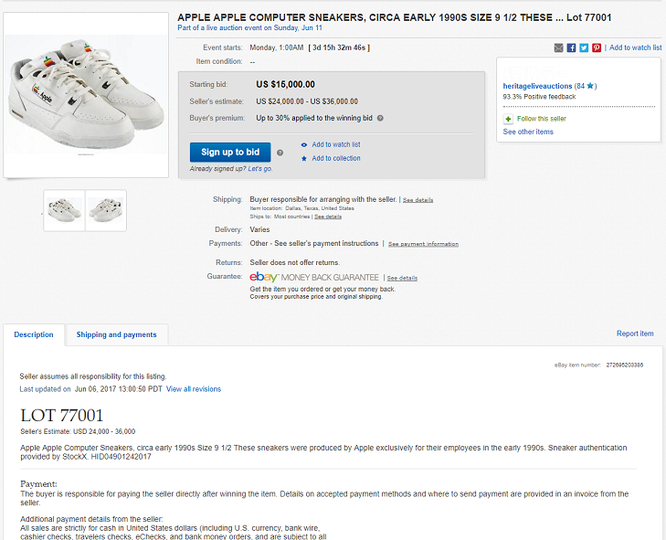 Giày Apple được bán đấu giá 15 ngàn USD trên eBay ảnh 1