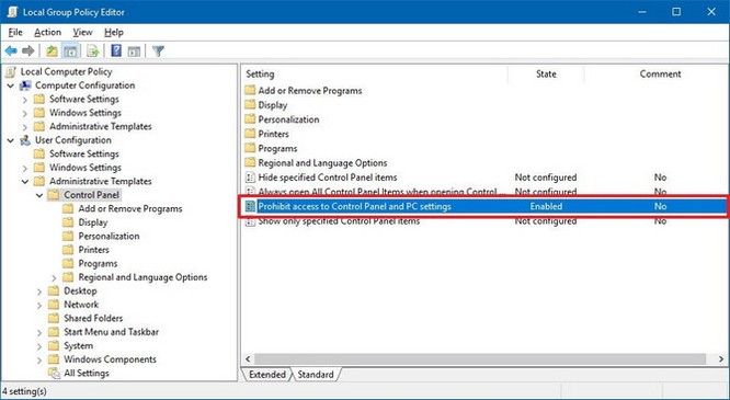 Cách chặn truy cập Settings và Control Panel trên Windows 10 ảnh 2