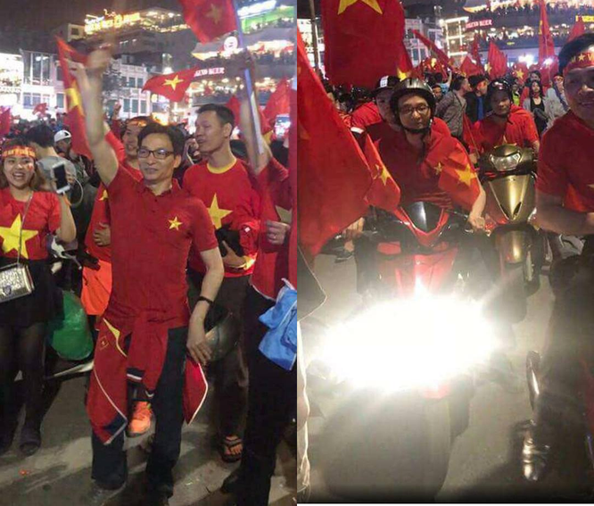 Phó Thủ tướng Vũ Đức Đam chạy xe máy xuống đường mừng chiến thắng của U23 Việt Nam ảnh 1