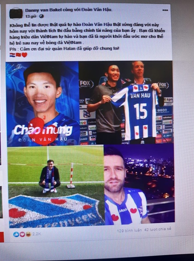 Câu chuyện nhà môi giới Danny van Bakel cũng đã mở ra hướng đi mới cho con đường xuất ngoại cầu thủ cho bóng đá Việt. FB cá nhân.