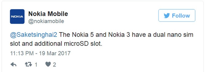 Nokia 3 và Nokia 5 hỗ trợ 2 SIM và khe cắm thẻ nhớ riêng biệt ảnh 1