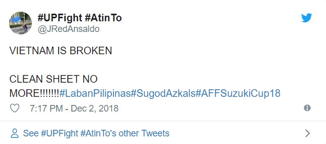Người hâm mộ bóng đá Philippines lên Twitter ăn mừng dù thua Việt Nam ảnh 1