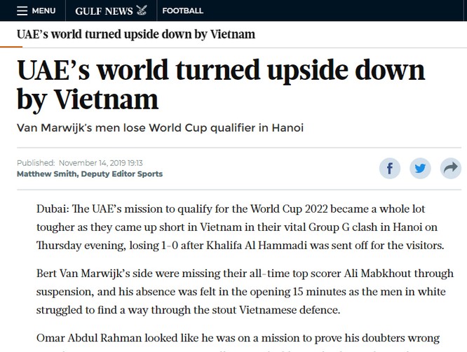 Báo chí UAE nói gì về trận thua của đội nhà trước Việt Nam? ảnh 1