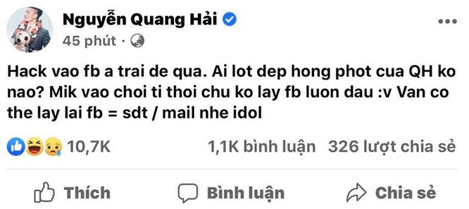 Quang Hải bị hack Facebook, lộ tin nhắn tình cảm riêng tư ảnh 1