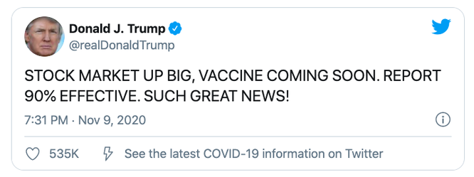 Tổng thống sơ cử Joe Biden và Donald Trump chúc mừng Pfizer về thành tựu vắc-xin Covid-19 ảnh 1
