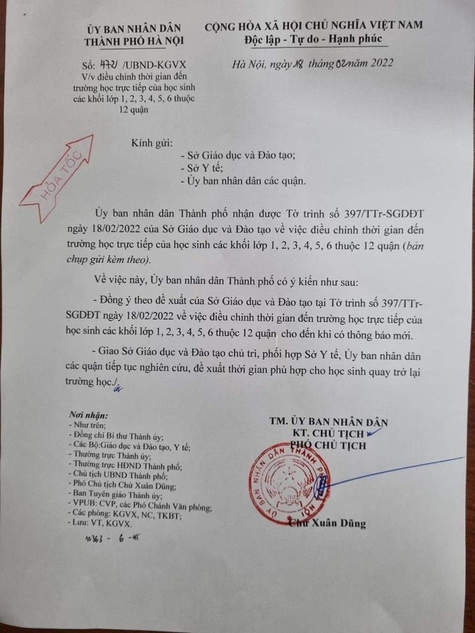 Nóng: Hà Nội tạm dừng việc tới trường của học sinh từ lớp 1 đến lớp 6 trên địa bàn 12 quận ảnh 2