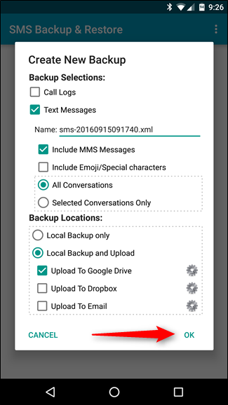Backup tin nhắn SMS vào email, Dropbox, Google Drive ảnh 9