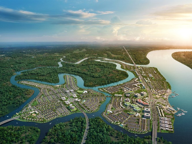 Phối cảnh Khu đô thị sinh thái thông minh Aqua City với hơn 600 ha của tập đoàn Novaland. Không chỉ sở hữu không gian sống xanh đẳng cấp, dự án còn tọa lại tại tâm điểm kết nối phía Đông TP.HCM