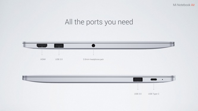 Tất cả các loại cổng kết nối phổ biến đều được trang bị trên Mi Notebook Air.