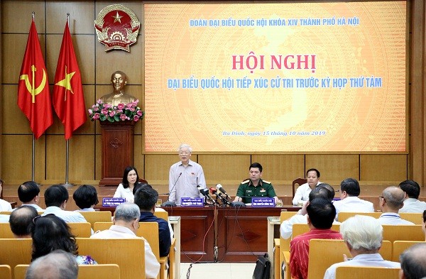 Tổng Bí thư, Chủ tịch nước Nguyễn Phú Trọng phát biểu tại buổi tiếp xúc cử tri. 