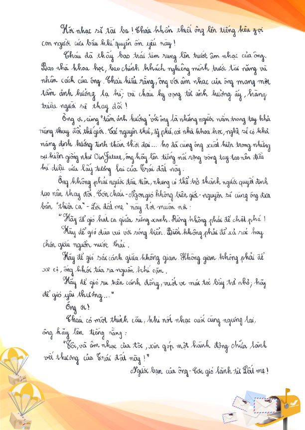 UPU lần thứ 51: Nam sinh lớp 9 Hà Nội viết gì trong thư gửi danh cầm Đặng Thái Sơn? ảnh 4