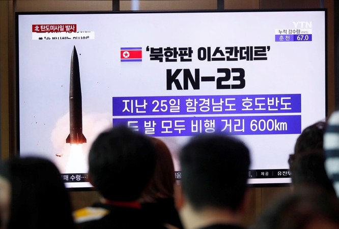 Tên lửa KN-23 của Triều Tiên được phóng thử nghiệm vào tháng 7/2019 (Ảnh: Reuters)