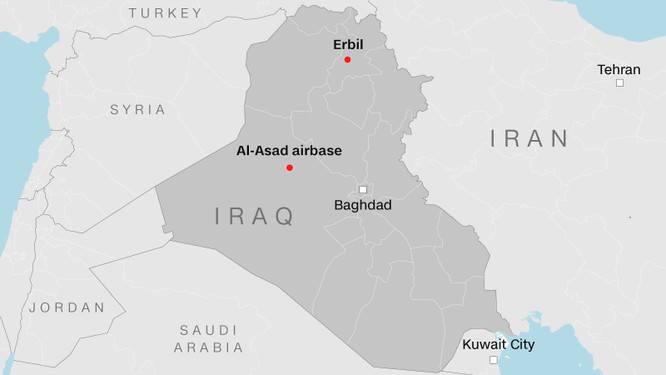 2 căn cứ quân sự tại Iraq bị Iran tấn công trong hôm 8/1 (Ảnh: CNN)