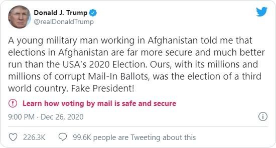 “Bão tweet” của TT Trump: Bầu cử ở Afghanistan còn tốt hơn ở Mỹ... ảnh 1