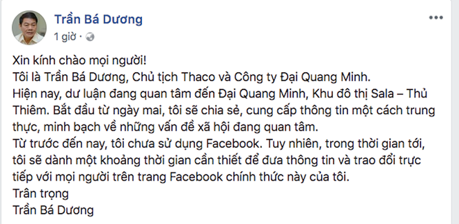 TGĐ Đại Quang Minh lập Facebook đối thoại “con đường dát vàng“ ảnh 1