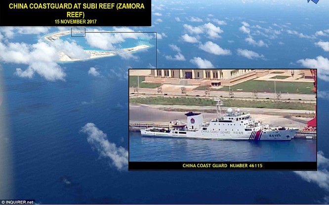 Hình ảnh rõ hơn của tàu tuần duyên Trung Quốc tên đảo đá Xu Bi thuộc quần đảo Trường Sa của Việt Nam.