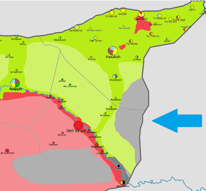 Khu vực IS kiểm soát tại phía đông sông Euphrates không bị liên minh do Mỹ lãnh đạo tấn công, tháng 12.2017.
