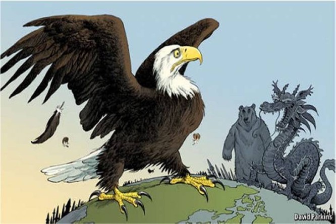 Đại bàng Mỹ đang thách thức cả gấu Nga lẫn rồng Trung Quốc.