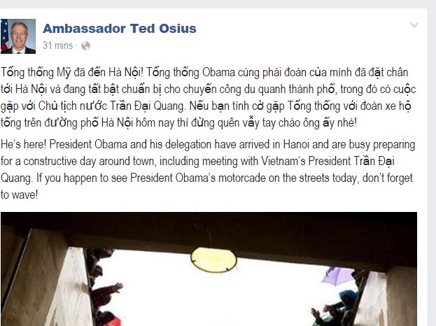 Đại sứ Ted Osius: “Nếu tình cờ gặp Tổng thống, hãy vẫy tay chào ông ấy" ảnh 1