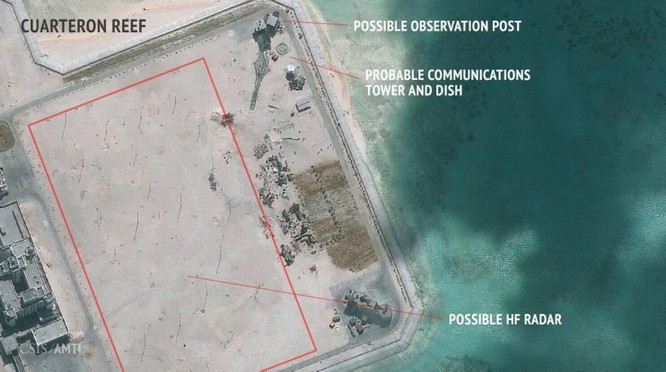 Trung Quốc xây dựng bất hợp pháp trạm radar cao tần ở đá Châu Viên, quần đảo Trường Sa, Việt Nam. Ảnh: AMTI/CSIS.