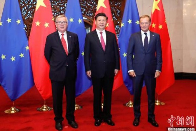 Chủ tịch Trung Quốc Tập Cận Bình gặp gỡ các nhà lãnh đạo EU. Ảnh: Chinanews