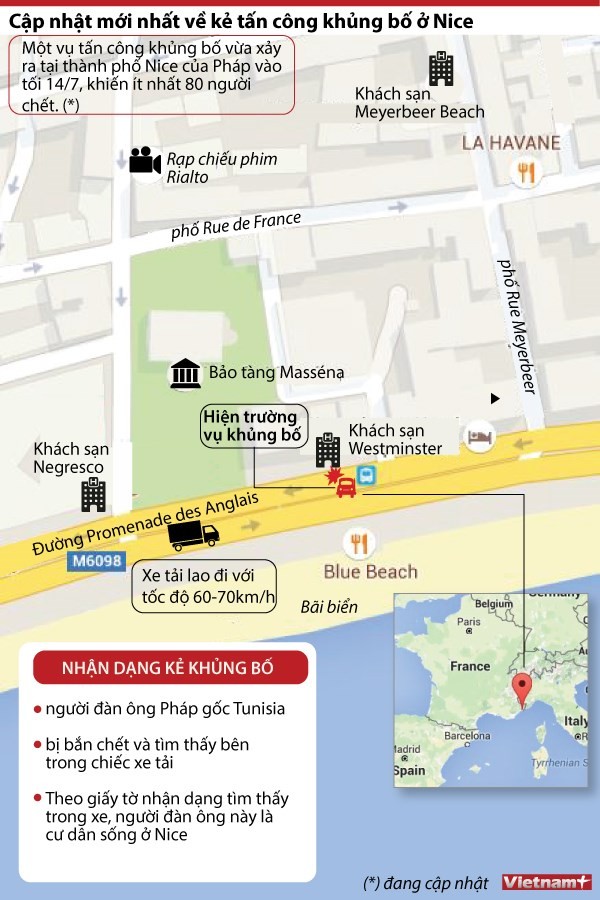 Ảnh đồ họa mô tả thời gian, địa điểm xảy ra vụ tấn công (ảnh Vietnamplus).