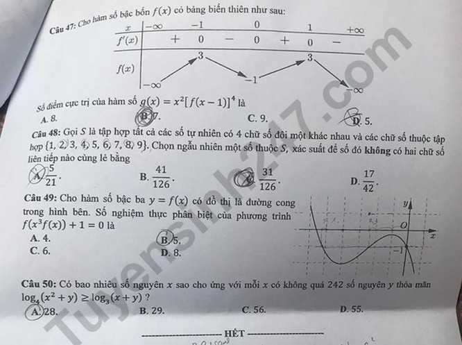 Tra cứu online đáp án đề thi THPT môn Toán 2020 mã đề 108 ảnh 6