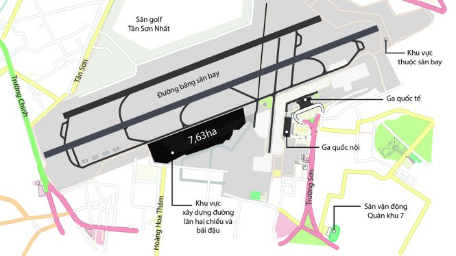 Khu vực mở rộng đường lăn, bãi đậu sân bay Tân Sơn Nhất có diện tích 7,63ha