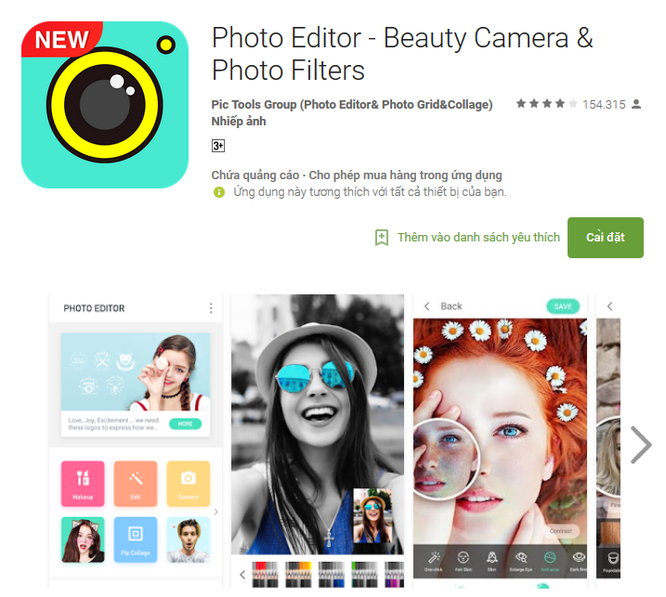 Mới đây, Photo Editor – Beauty Camera & Photo Filters ứng dụng nhiếp ảnh với 10-50 triệu lượt cài đặt