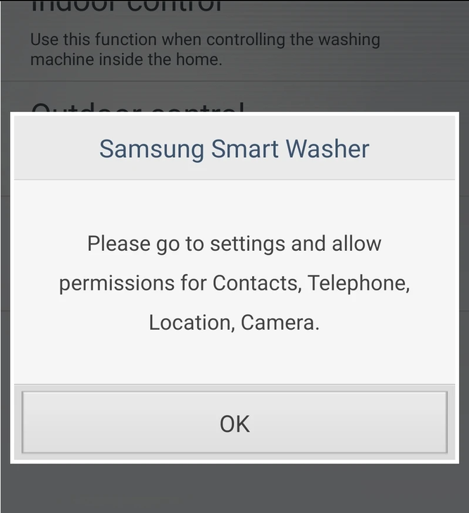 Người dùng bức xúc vì ứng dụng máy giặt của Samsung yêu cầu quyền truy cập danh bạ và vị trí ảnh 1