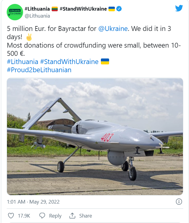 Người dân Lithuania quyên góp 5,4 triệu USD viện trợ cho Ukraine UAV chiến đấu ảnh 1