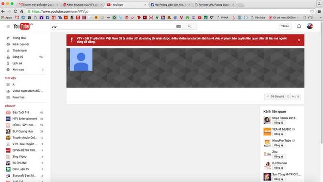 Kênh YouTube của VTV dừng hoạt động do vi phạm bản quyền ảnh 1
