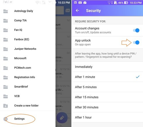 Yahoo Mail trên Android đã hỗ trợ bảo mật vân tay ảnh 1