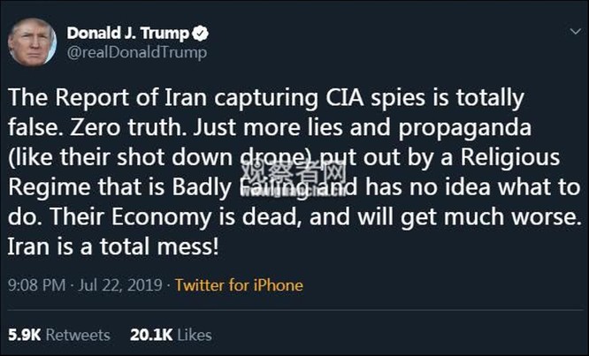 Ông Donald Trump: Iran nói dối trong vụ bắt điệp viên CIA ảnh 2