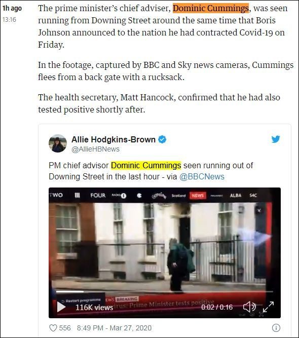 Video cố vấn Thủ tướng Anh Boris Johnson bỏ chạy sau khi nghe tin sếp bị COVID-19 gây bão mạng ảnh 3